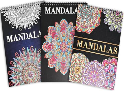Zylota Mandalas-Malbücher für Erwachsene, einzigartiges Mandala-Muster zur Entspannung, Malbuch für Erwachsene, Spiralbindung, entspannende Malbücher für Frauen, 3 Stück