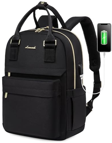 LOVEVOOK School Backpack Womens, 14 Inch Laptop Bags for Girls Work Rucksack with USB Port Waterproof Back Pack for Travel Business College School, Black
