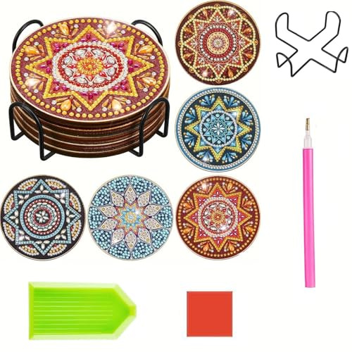 Juego de 5 posavasos de pintura de diamantes, bandeja para servir con diamantes y herramientas de montaje, para tazas, copas de vino, jarrones y cocina en casa (color a elegir)