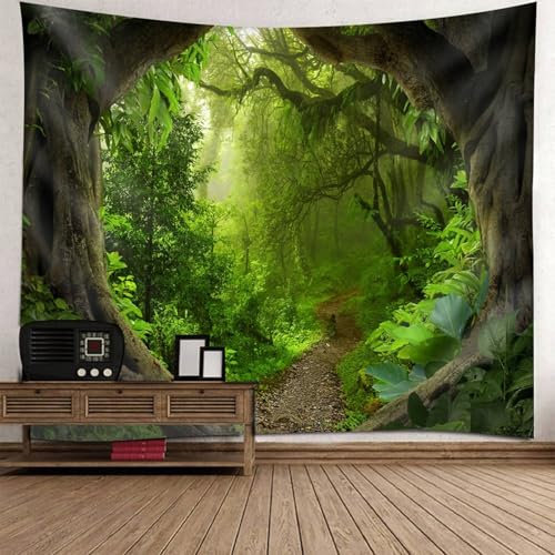Musihy Begrünung Wandteppich | Polyester Baumwurzel Tür zum Naturwald Wandteppiche für Wohnzimmer, Wohnkultur | Grün, 210x140cm