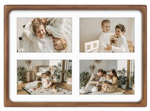 Golden State Art, 4x6 Collage Picture Frame - Solid Wood with Real Glass - Multi Picture Frame for (4) 4x6 Photos or One 9.5x13.5 Print - Rounded Corner Design - Collage Wall Decor - Brown