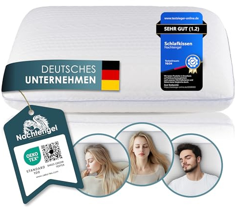 Nachtengel Oreiller orthopédique en mousse à mémoire de forme, ergonomique et contre les douleurs cervicales, pour tous les types de sommeil (coussin de positionnement sur le dos, le ventre et le côté