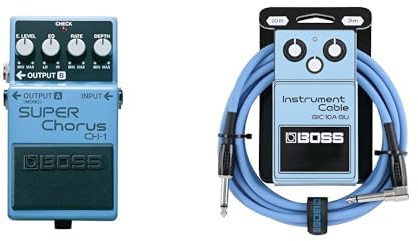 BOSS CH-1 Stereo Super Chorus Effektpedal-Bundle mit BOSS BIC-10A-BU Instrumentenkabel