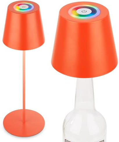 BRILONER - Lampada da tavolo LED senza fili 3 in 1 RGBW IP44, touch, dimmerabile, batteria e luce sostituibili, lampada da comodino, lettura, campeggio, lampada a batteria, 36x12 cm, arancione