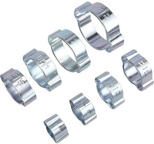 140pcs 5-23mm Double Ear Hose Clamp Assortment Zinc Plated Steel Double Ear Hose Clamps Wide Adjustable Crimp Rings for Tubing,Pipe Clamps,140pcs