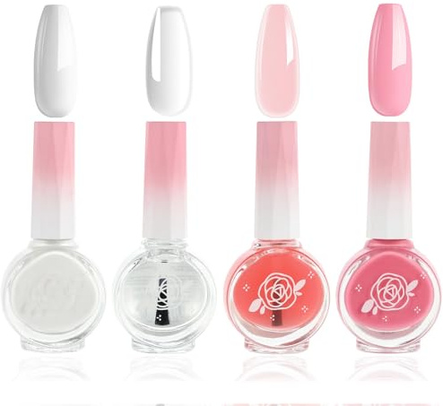 Maggidea Nail Polish Set - 4Pcs Nude Pink White Clear Nail Varnish and Pink Base Coat - Long Lasting & Quick Dry Finger Polish - No Need UV Nail Paint Manicure DIY at Home for Women