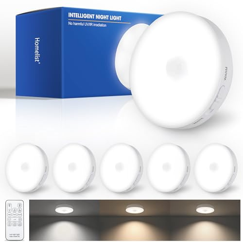 Homelist LN6 New Upgraded Super Bright Under Cabinet Lights, 6 Pack 1500mAh Rechargeable Motion Sensor Lights Indoor with Remote, Stick on Battery Night Light for Kitchen Wall Stair Cupboard Wardrobe