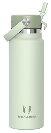 Sparrow Trinkflasche Edelstahl 1L - Weiter Öffnung SwivelSip Thermosflasche mit Strohhalm - BPA-frei, Auslaufsicher Trinkflaschen - Ergonomisch Thermoskanne für Sport, Reisen, Outdoor