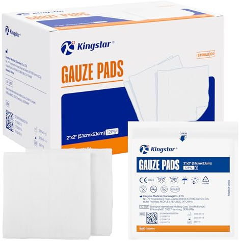 100 Pack Sterile Gauze Pads 2x2 Inch 12-Ply, 100% Cotton Medical Gauze Pads for Wound Care, Highly Absorbent Bulk Hospital-Grade First Aid & Surgical Dressing