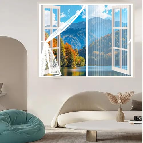 Magnetic Screen Curtain Heavy 132 x 140 cm Anti Mosquito, Keep Fresh Air in, Portable, Foldable, Custom Sizes, Magnetic Fly Screen Curtain for Double Door/French Doors, White