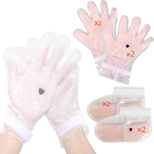 4 Pairs Paraffin Wax Gloves & Socks Set - Rose Scented at-Home Spa Intensive Moisturizing Therapy, Autumn Winter Night Care for Dry Cracked Rough Skin, Hand Foot Deep Hydration Softening Treatment