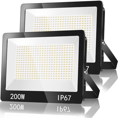 TASINUO LED Strahler Außen 200W Aussenstrahler LED Wasserdicht IP67 2 Stück | 20000LM Superhell LED Scheiwerfer 85-265V, 6500K Kaltweiß LED Fluter Außenstrahler für Garten Garage Werkstatt Hof Terrasse