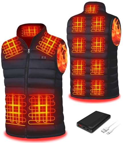Seenew Beheizbare Weste, Beheizbare Weste Herren Mit 10000mAh Akku, Heizweste Mit 13 Heizzone, 3 Einstellbar Temperatur, Wärmeweste Winter Regenjacke Kleidung Mit Akku