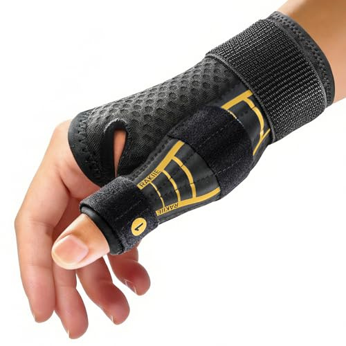Rakiie Ergonomische Daumenbandage Rechts und Links, Daumenbandage mit 2 Stützstäben, Handbandage Handgelenk für Damen und Herren, Handgelenkstütze für Handflächenumfang 19–21 CM, S/M, Gold