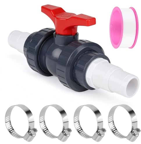 Meenewching PVC Kugelhahn mit Schlauchanschluss, Absperrventil 1 1/2(50mm) für Poolschlauch 32-38mm, Durchflussregulierendes Poolventil für Schwimmbad, Regentonne und Gartenbewässerung