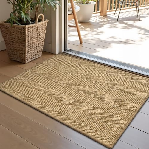 LUMI Tapis de Porte en Sisal Tissé à la Main, Tapis d’Entrée Antidérapant et Durable, Paillasson d’Accueil pour Entrée de Maison, Tapis de Sol pour Entrée, 60 x 90 cm, Sisal à Chevrons