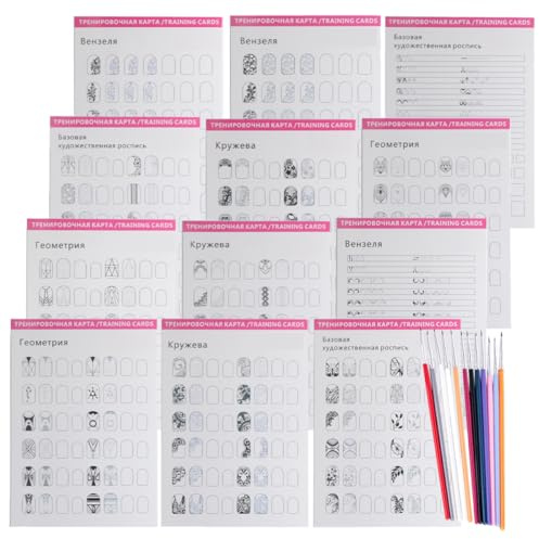 HOOTNEE Plantillas para Uñas para Practicar Manicura Papel y Madera, Herramienta de Entrenamiento Profesional Principiantes en Dibujo de Uñas
