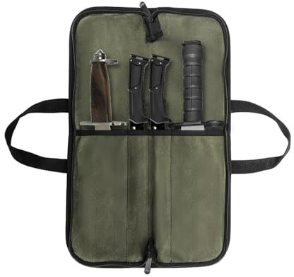 Portacoltelli, tasca per coltelli, coltello da cuoco con 4 scomparti, tasca arrotolabile per coltelli da cuoco con chiusura lampo, rotolo di coltello con manico per coltelli e cucchiai, regali per