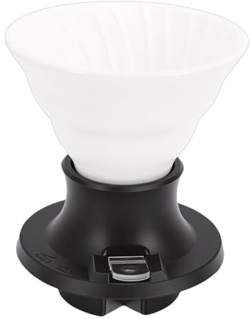 Pomya Ceramic Pour Over Coffee Maker with Immersion Design & Valve Control, Heat Proof Coffee Dripper Filter Holder for Home, Office, Travel (White Black)