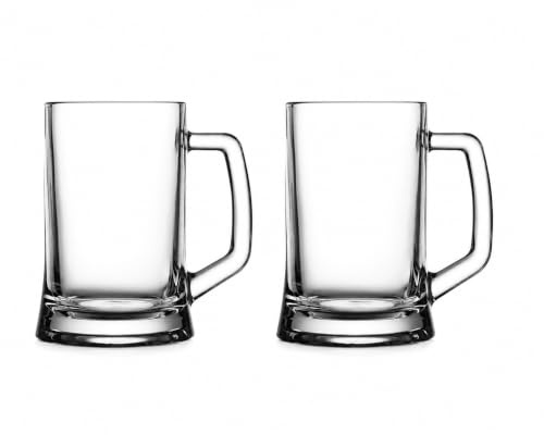 Muddy Hands Pub Beer Glass Set of 2 – 660ml (660cc) Heavy Duty Glass Beer Mugs with Handle, Classic Pint Tankards, Thick Base, Clear Beer Stein for Lager, Ale, Cider & Home Bar