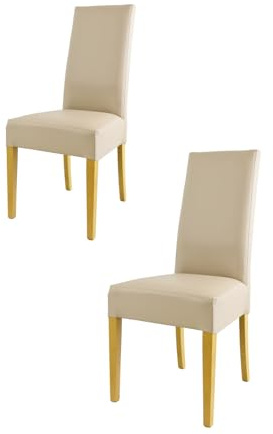 t m c s Tommychairs - 2er Set Moderne Stühle Luisa für Küche und Esszimmer, robuste Struktur aus lackiertem Buchenholz Farbe Eiche, Gepolstert und mit Kunstleder in der Farbe Leinen bezogen