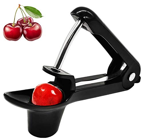 YISSCEN Cherry Pitter, Cherry Olive Seed Remover Tool with Food-Grade Silicone Cup, Heavy-Duty Cherry Stoner/Cherry Core Remover/Oliver Pitter with Space-Saving Lock Design (Black)