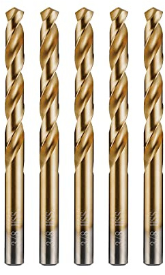 amoolo 3/8 Titanium Drill Bits (5pcs), Premium 4341 HSS Metal Drill Bits for Wood, Metal, Steel, Plastic, Aluminum Alloy