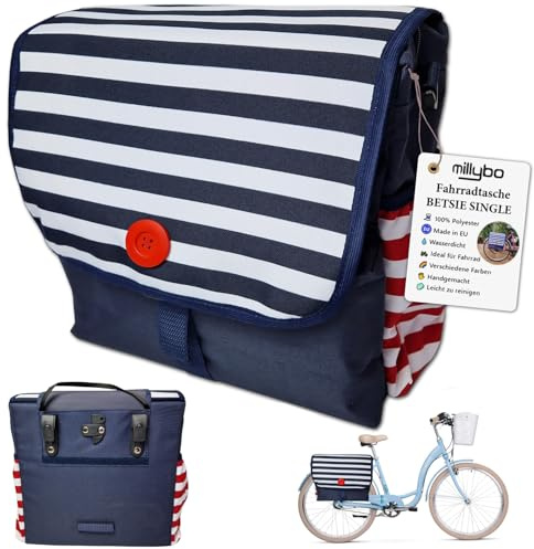 millybo BETSIE Single Fahrradtasche Gepäckträgertasche Gepäckträger Tasche Fahrrad Tasche viele Muster (240.002 Sailor Navy-Red)