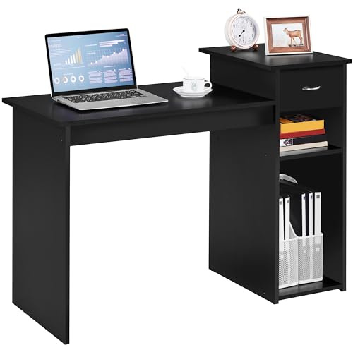 Yaheetech Schreibtisch Ecktisch mit Schublade, 112 x 82 x 50 cm, Schwarz | Robuste Holzkonstruktion, viel Stauraum platzsparend & langlebig, ideal als Schreibtisch für Homeoffice & Lernen