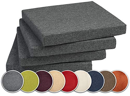 sunnypillow 4er Set Stuhlkissen mit Bindebänder - 40 x 40 x 3 cm - Sitzkissen Outdoor für Stühle/Bänke - Polsterauflage Sitzauflage Gartenkissen für Garten viele Farben zur Auswahl - Anthrazit