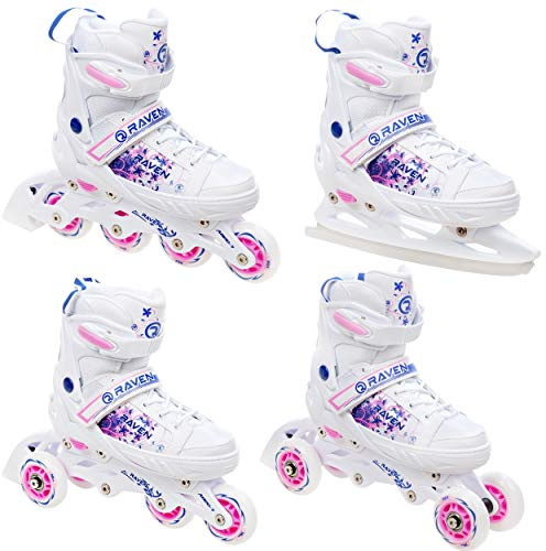 RAVEN 4in1 Inline Skates Triskates Rollschuhe Schlittschuhe Inliner LED Räder für Kinder Mädchen verstellbar