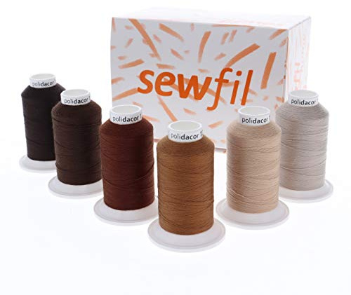 Sewfil hem - polydacor 120 - 6 x 1 000 meter) MIX 66 polyester-belagd sytråd pack - Brown