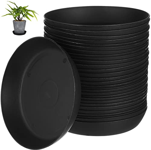 BESTonZON 30 Stück Blumentopf-Untersetzer aus Kunststoff, 11 cm Durchmesser, runde Pflanztopf-Unterteller für Innen- und Außenpflanzen, ideal für Blumenkübel und Balkonkasten, in Schwarz