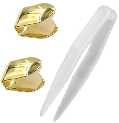 FOMIYES 2Pcs Hip Hop Teeth Plain Plated Mouth Teeth Brace Single Tooth Braces Top Tooth Single Grill Cap Shiny Teeth Teeth Decoration for Teeth Mouth, Party Accessories Teeth Grills (Golden)