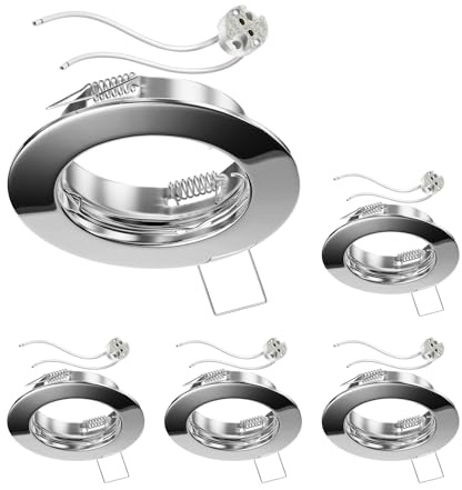 ledscom.de 5x infälld takram FERE, rund, blank krom (LED/halogen/MR16/50mm) inkl. uttag GU5.3