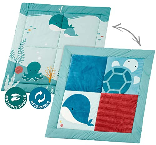 Little Big Friends Tapis de Jeu Patchwork bébé | Tapis réversible sensoriel pour bébé | Tapis de Sol pour motricité et développement | Océan