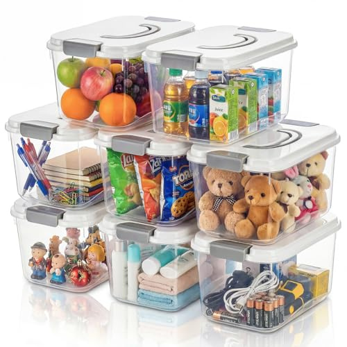 Elsjoy 8 Pack 5.5 Quart Plastic Storage Bins with Lid and Handle, Clear Latch Storage Box Stackable Organizing Bins, Lidded Storage Container for Home, Office