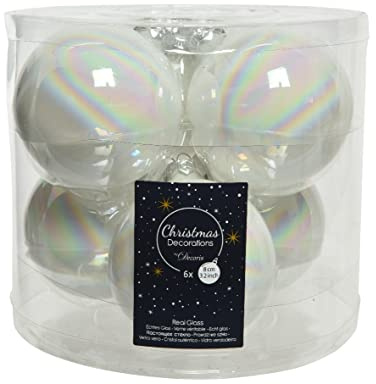 Set aus 6 weißen Glaskugeln 8cm glänzend – Elegante Weihnachtsbaumdekoration