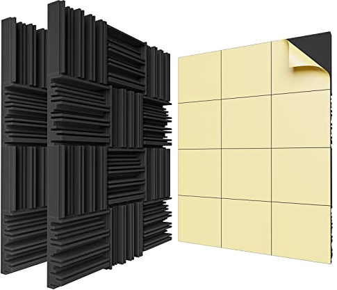 LIGHTDESIRE Lot de 36 panneaux insonorisants autocollants en mousse acoustique haute résilience pour mur, panneaux insonorisants adaptés pour la maison, le studio, etc. Noir 30,5 x 30,5 x 5,1 cm