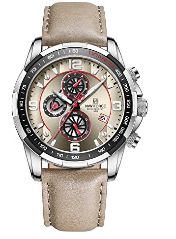 Naviforce Orologio sportivo cronografo analogico al quarzo da uomo cinturino in pelle