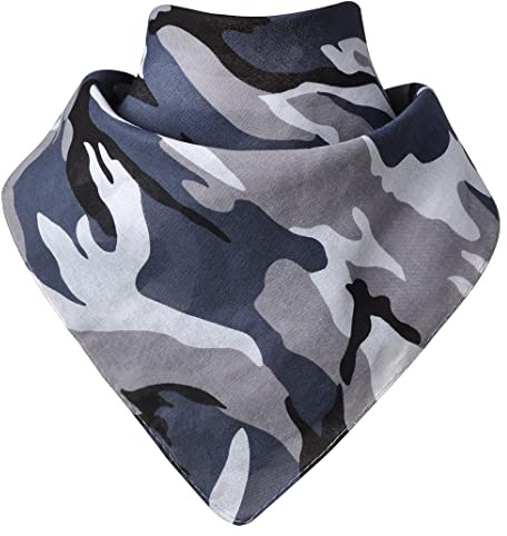Miobo Bandana huvudduk och halsduk – mångsidig accessoar – 100 % bomull 55 x 55 cm, Kamouflagegrå, M