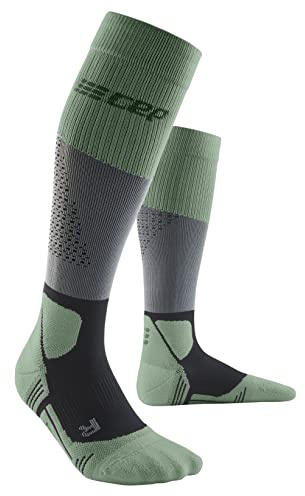 CEP - HIKING MAX CUSHION COMPRESSION MERINO SOCKS für Damen | Knielange Wandersocken mit Kompression | Trekkingsocken für optimale Trittsicherheit und Polsterung | Grey/Mint| Gr. IV | L