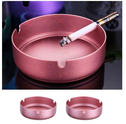 YOKIOU 2pcs Pink Ashtray Stainless Steel 3.9in Ash Holder for Home Office Hotel (Pink)