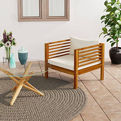 FIRBNUS Gartenstuhl mit Cremeweißen Kissen Akazieholz Balkonmöbel Holz Gartensofa Holz Loungesessel Outdoor Stühle mit Armlehne Outdoor Sessel Balkonmöbel Loungemöbel Balkonstuhl Relaxsessel Garten