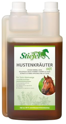 RL24 Stiefel - Hustenkräutersaft – 1 x 1000 ml Flasche | Hustensaft für Pferde – 100 % naturbelassen – Kräutermischung mit Spitzwegerich, Brennnessel, Salbei & u.v.m.