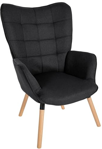 CLP Sillón Garding Tapizado En Tela con Patas De Madera I Silla Relax con Reposabrazos & Respaldo Alto, Color:Negro