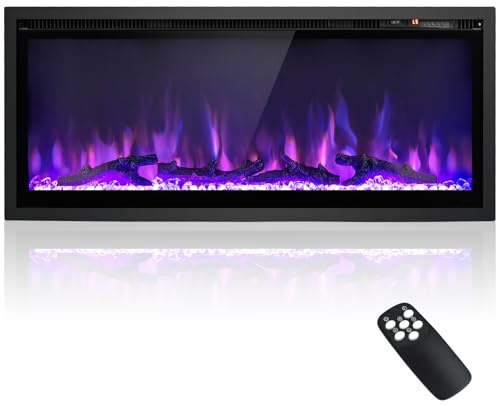 GOPLUS Cheminée Electrique Effet Flamme LED 750W/1500W, 3 Modes Montage, Fausse Cheminée avec Télécommande, 9 Couleurs et 5 Luminosité, Minuterie et Température Réglable 18-28℃ (Longue 91CM| Intégré)