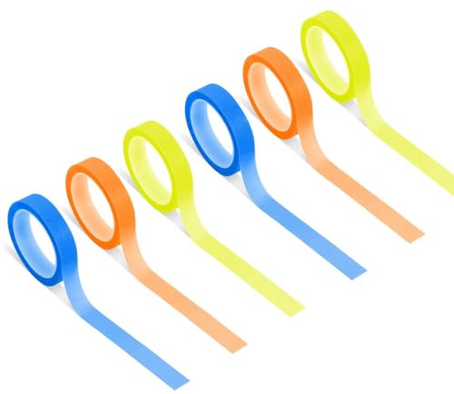 ZEACCT 6 rullar med överstrykningstejp, avtagbara neonfluorescerande tejprullar, klara markörklistermärken, färgade Washi-band, överstrykningsetiketter (tre färger)