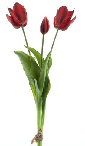 mucplants künstliche offene Tulpen 48cm Open Tulpenbündel mit 2 Tulpen und 1 Tulpenknospe real Touch (Rot)