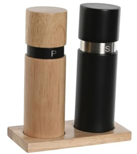 Home ESPRIT Salero y Pimentero Negro Natural Acero Inoxidable Madera de Caucho 14 x 7 x 16,5 cm